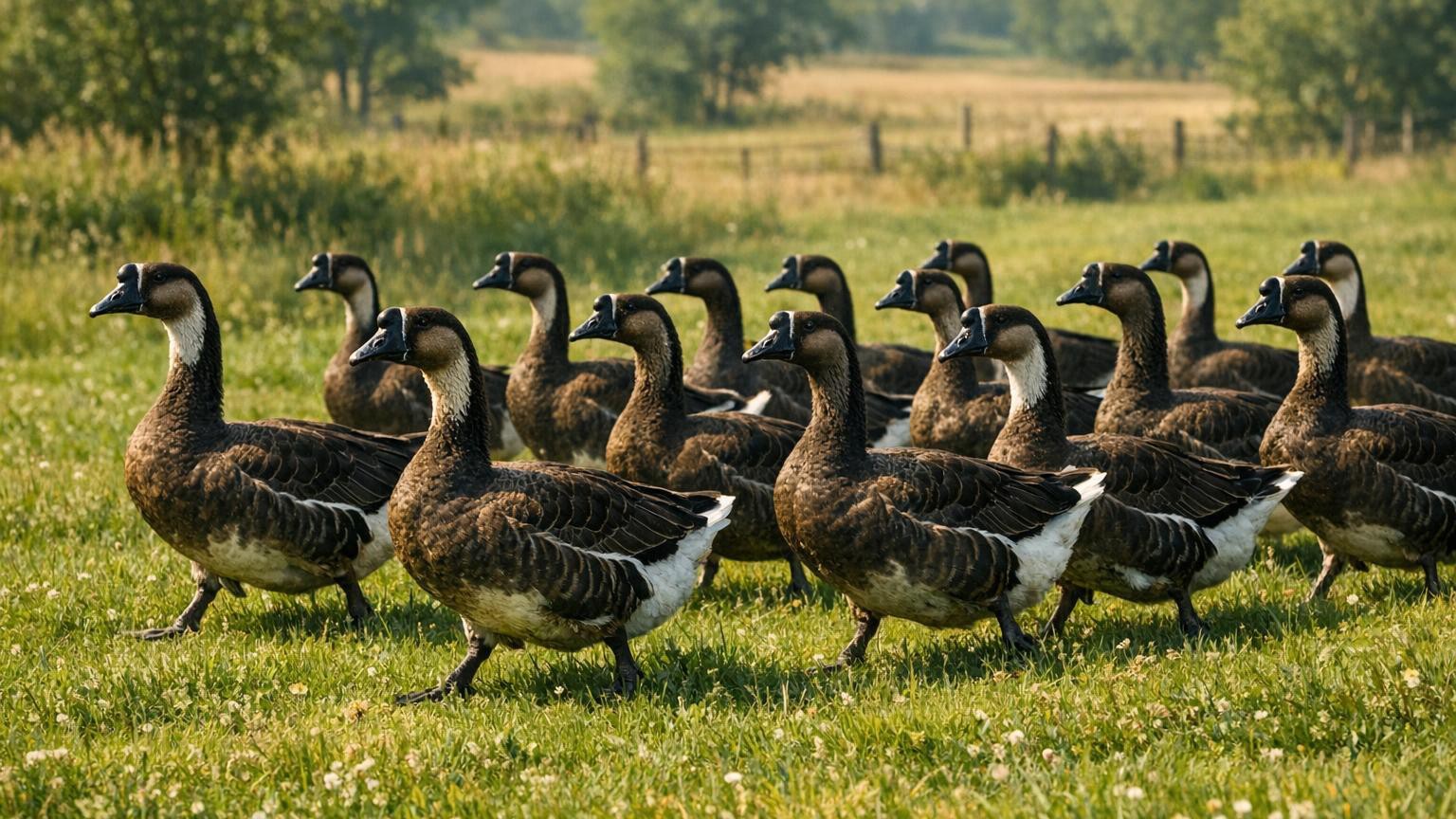 Geese in an outdoor farming environment